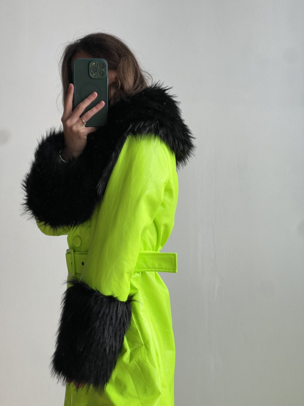 Jaded London Jaded London Neon Green Trench Coat Faux Fur Trims UK10 Size S / US 4 / IT 40 - 2 Thumbnail