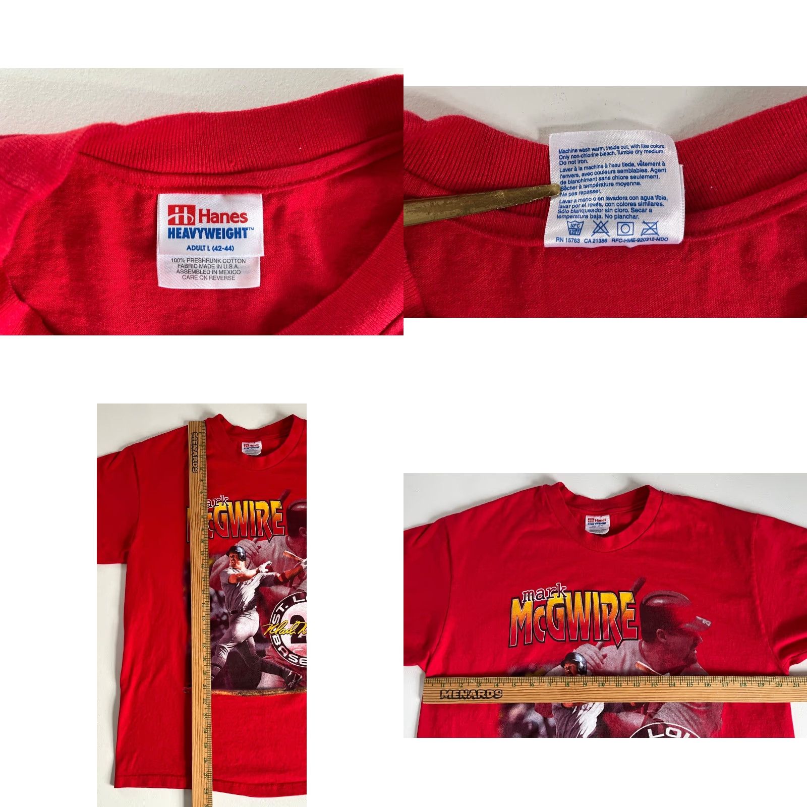 Hanes VINTAGE Men's 90s MLB St. Louis Cardinals T-Shirt Sz L Hanes Red Baseball Mark McGwire Size US L / EU 52-54 / 3 - 8 Thumbnail