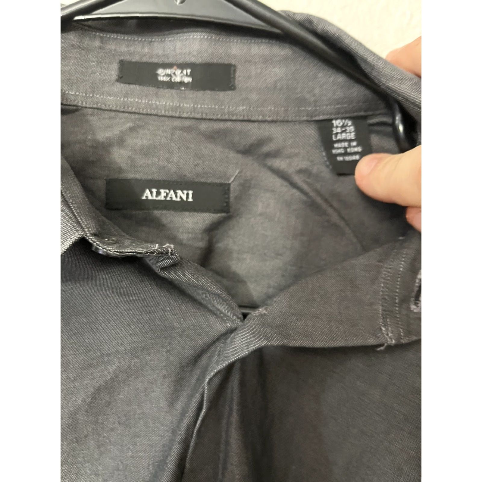 Alfani VINTAGE Alfani Shirt Mens Large Pinpoint Dark Gray Long Sleeve Button-Up 90s Mens Regular Size L Gray Size US L / EU 52-54 / 3 - 3 Thumbnail