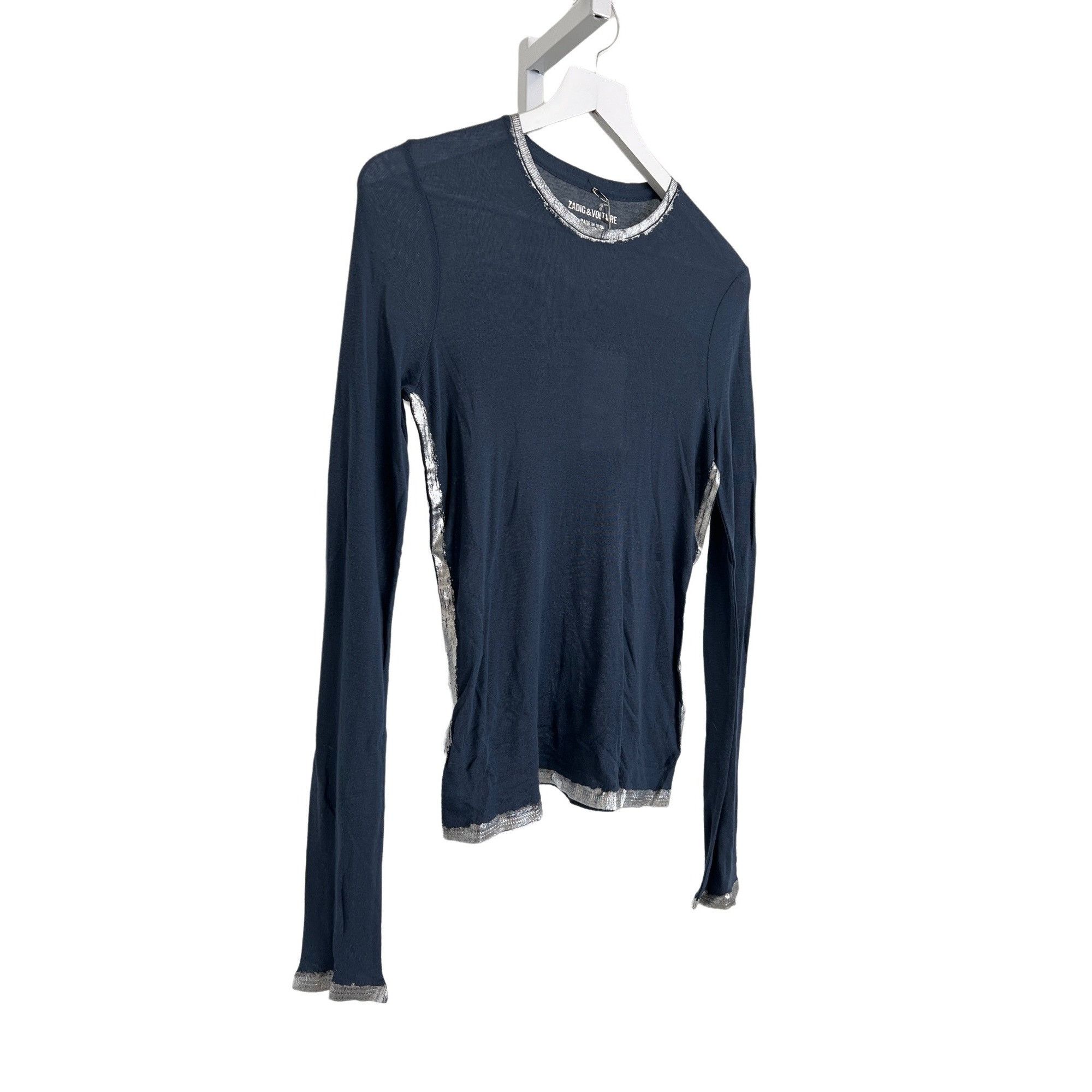 Zadig & Voltaire Zadig & Voltaire Navy Long Sleeve Sheer Crew Neck Top Size XS / US 0-2 / IT 36-38 - 5 Thumbnail