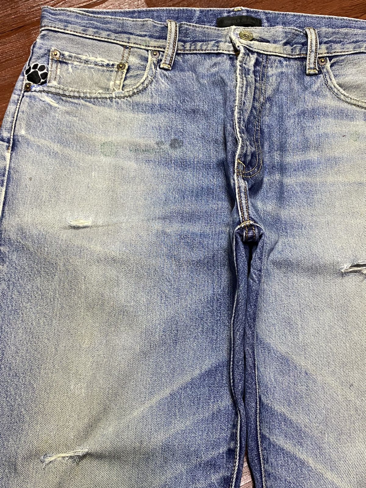 Japanese Brand Vintage Uniqlo Blue Wash Patched Distressed Loose Jeans Size US 36 / EU 52 - 7 Thumbnail