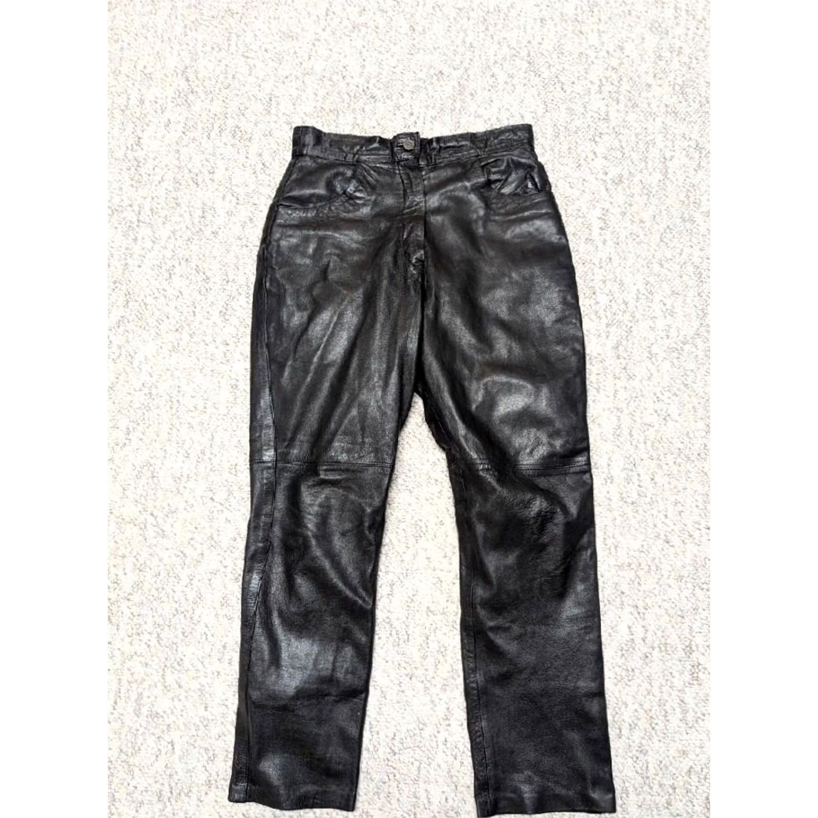 Lee VINTAGE Lee Black Leather Pants 28x26 High Rise Women's Pants 1990s Motorcycle Fashion Size 28" / US 6 / IT 42 - 2 Thumbnail