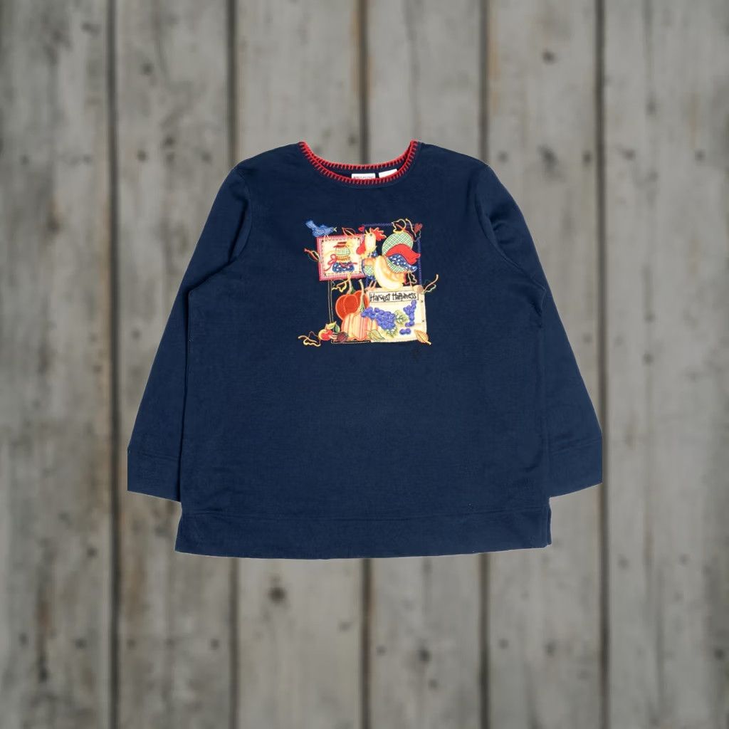 Vintage VINTAGE White Stag Sweater 2X-Large Blue "Harvest Happiness" Applique Halloween Cottagecore Size US XXL / EU 58 / 5 - 1 Thumbnail