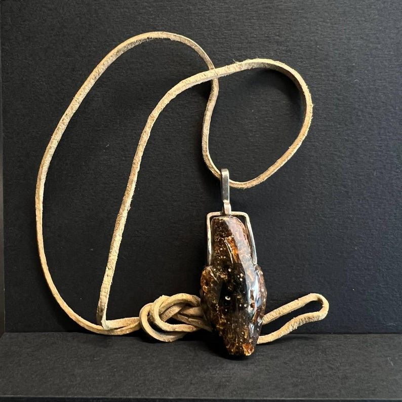 Vintage Natural Baltic AmberVintage Pendant Black Leather Necklace Size ONE SIZE - 1 Thumbnail