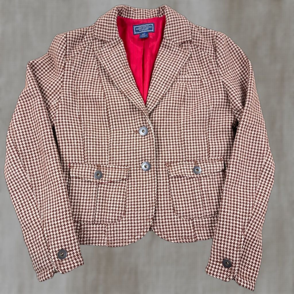 American Eagle Outfitters VINTAGE American Eagle Blazer Jacket Women Medium Brown Tweed Plaid 90s Size M / US 6-8 / IT 42-44 - 1 Thumbnail