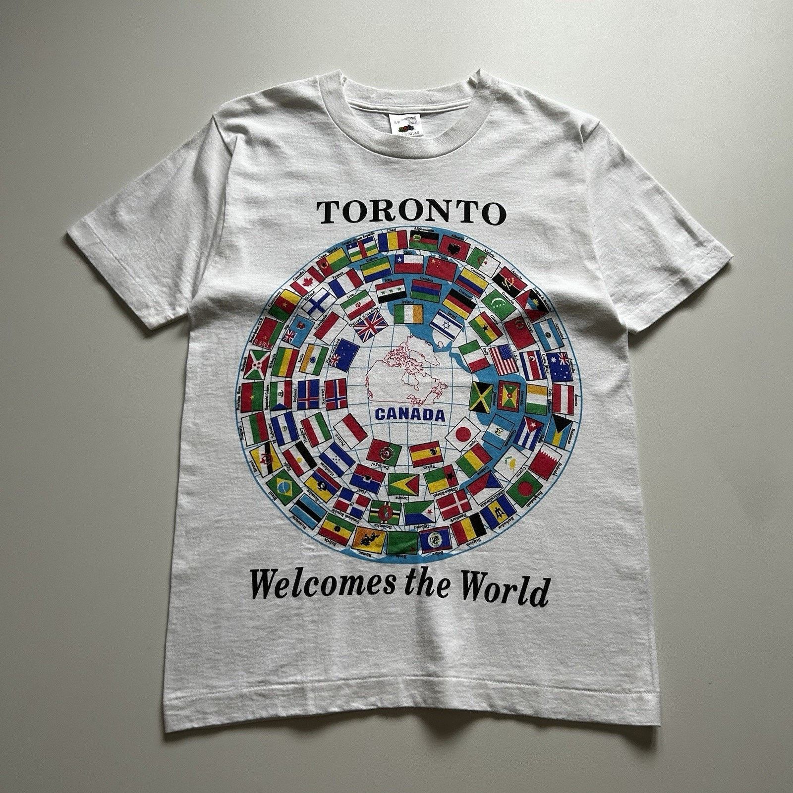 Vintage 90s Toronto World Flags Art T Shirt Small White Rare