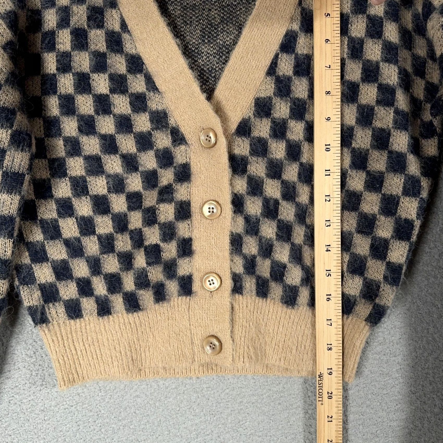 J.Crew J.Crew Cardigan Womens XXS Checkered V-Neck Raglan Knit Wool Alpaca Brushed Yarn Button Front Sweater Brown Navy Tan Pattern Size XXS / US 00 / IT 34 - 7 Thumbnail
