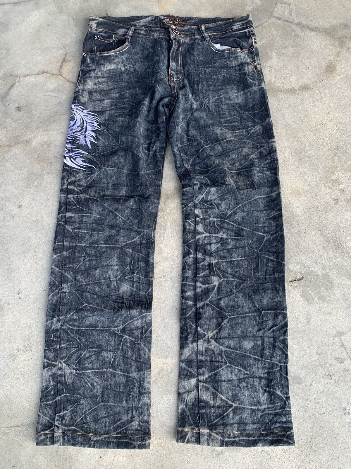 Affliction Unbrand Jeans Crazy Lightning Wash & rare design. Size US 34 / EU 50 - 2 Thumbnail