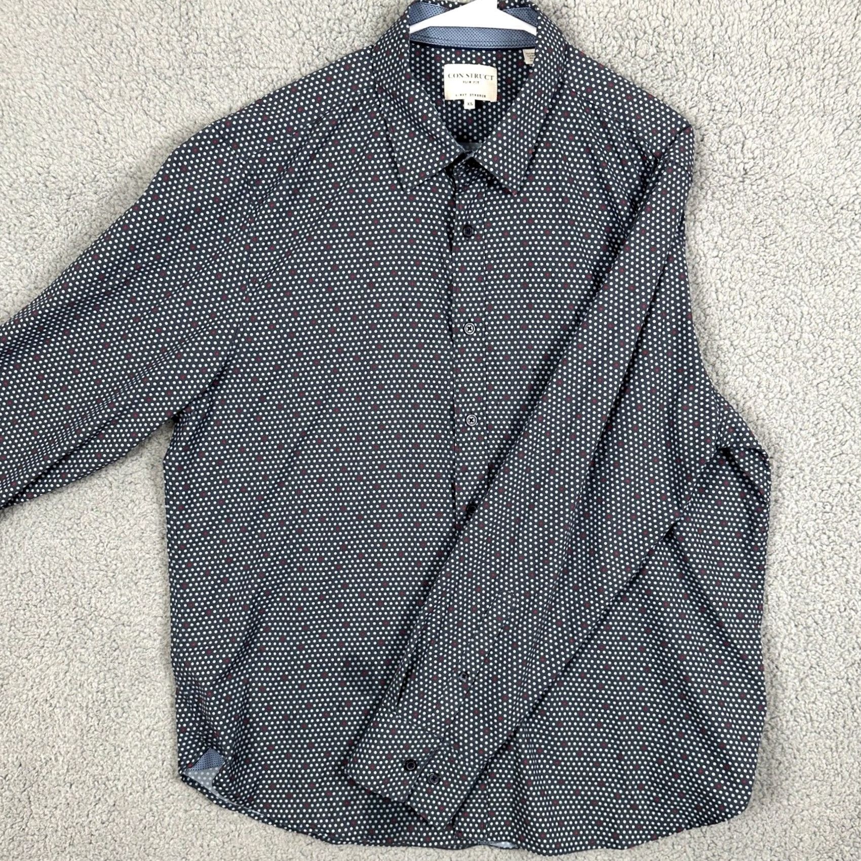 Vintage Con.Struct Shirt Button Up Mens XL Blue Polka Dot Slim Fit 4 Way Stretch Button-Up Long Sleeve Spring Outdoor Fashion Size US XL / EU 56 / 4 - 2 Thumbnail