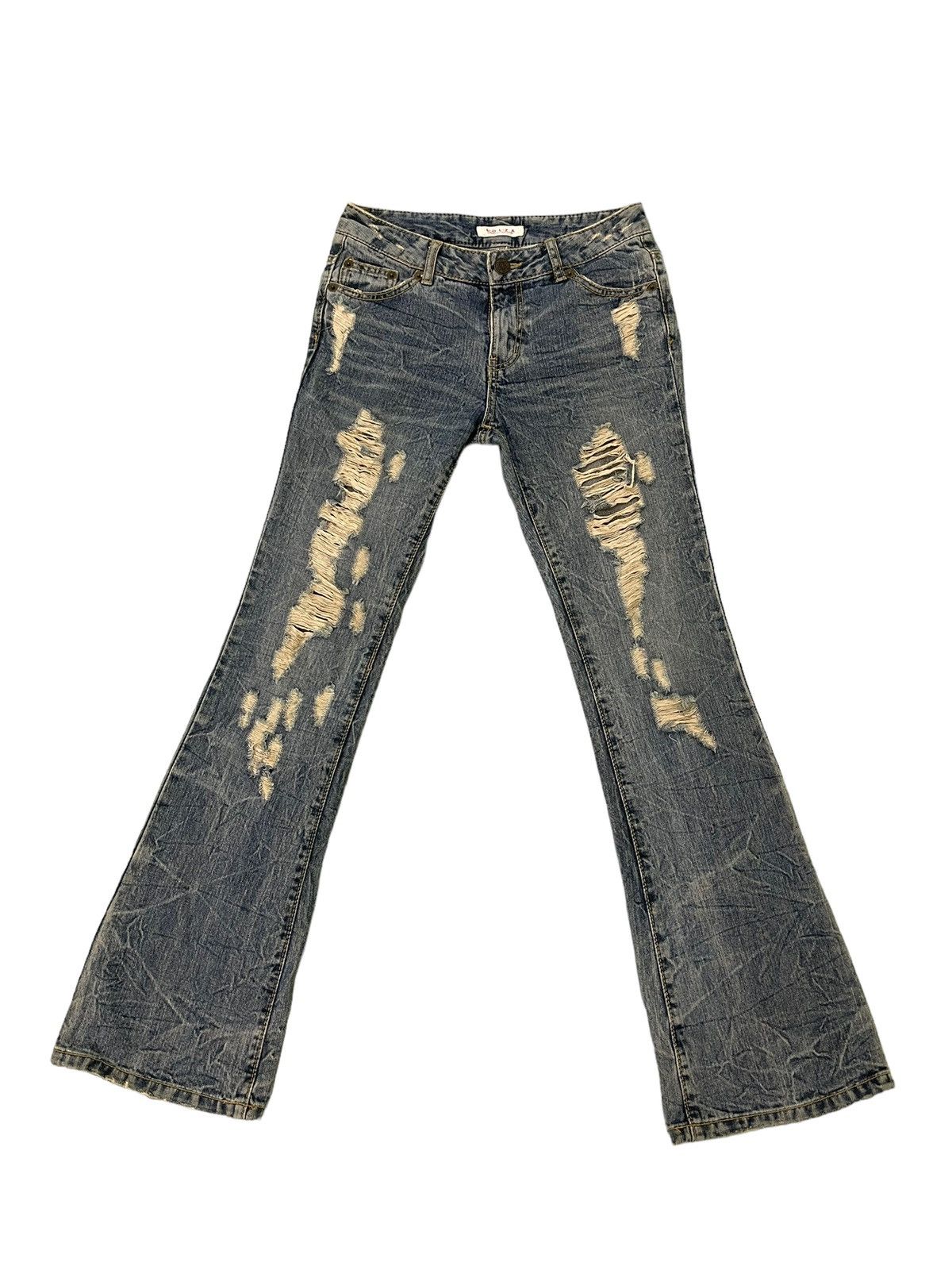 Japanese Brand Flare Jeans Colza Distress Low Rise Boot Cut 7🟦4 Size US 29 - 2 Thumbnail