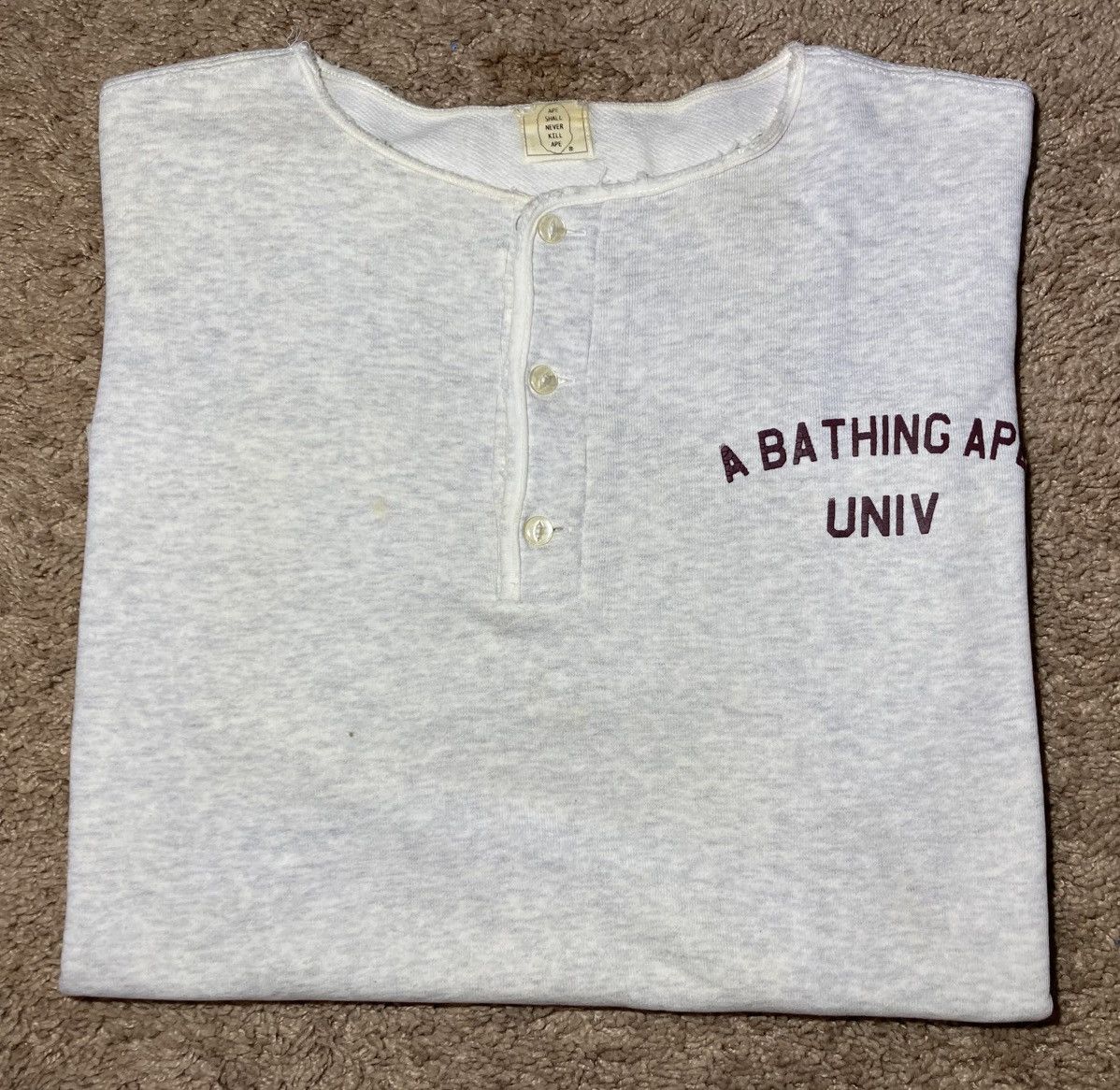 1995 Bape Univ Henley Gray Sweatshirt Vintage 60s 90s Sports