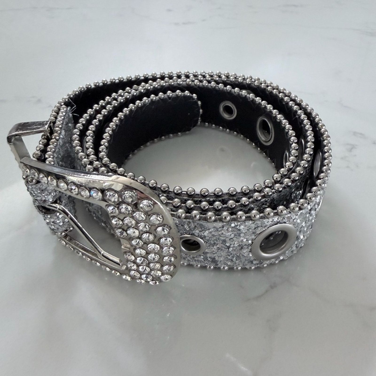 Other New Y2K Silver Full Rhinestone Embellished Belt Size ONE SIZE - 2 Thumbnail