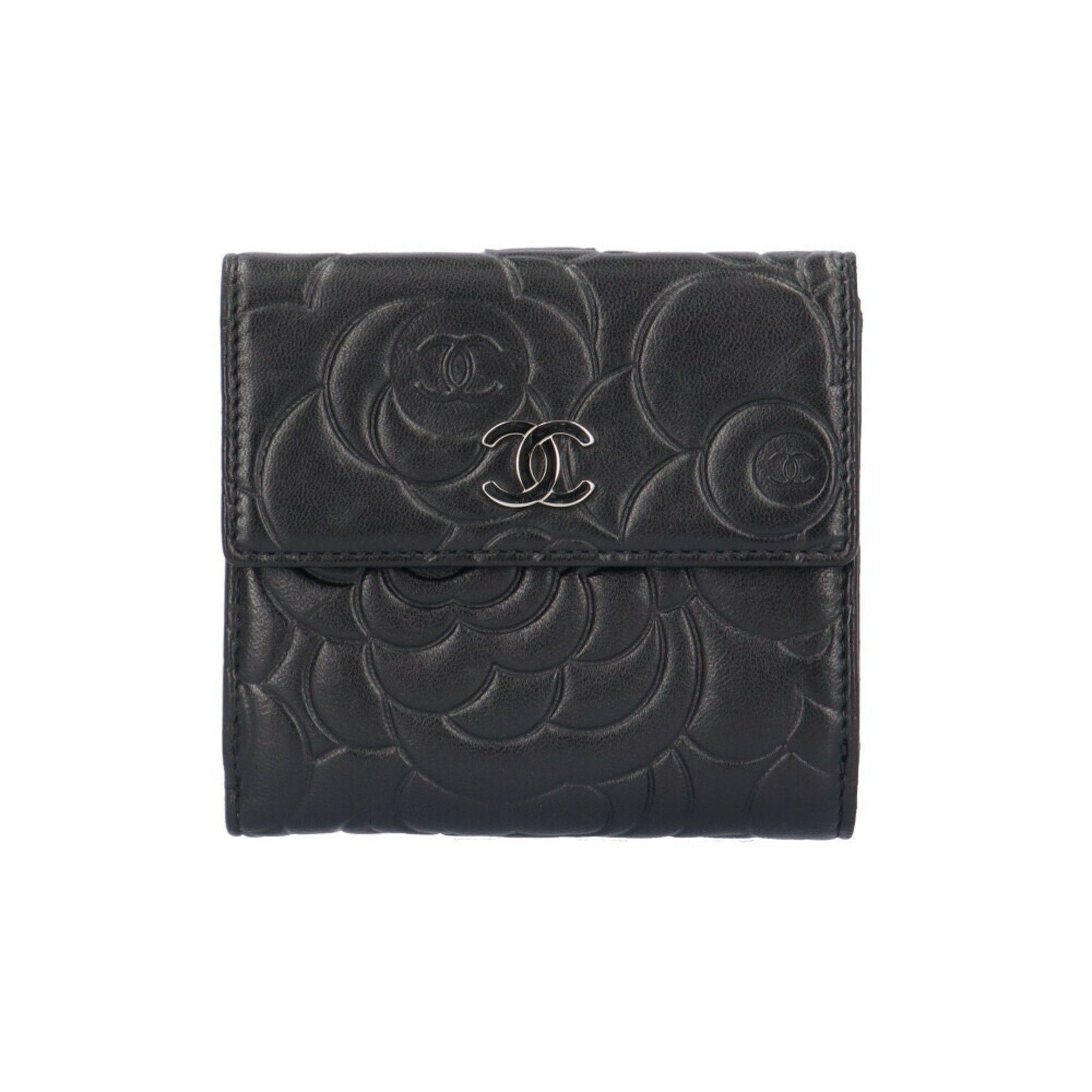 image of Chanel Camellia Bi-Fold Wallet Lambskin 7422 Women's in Black