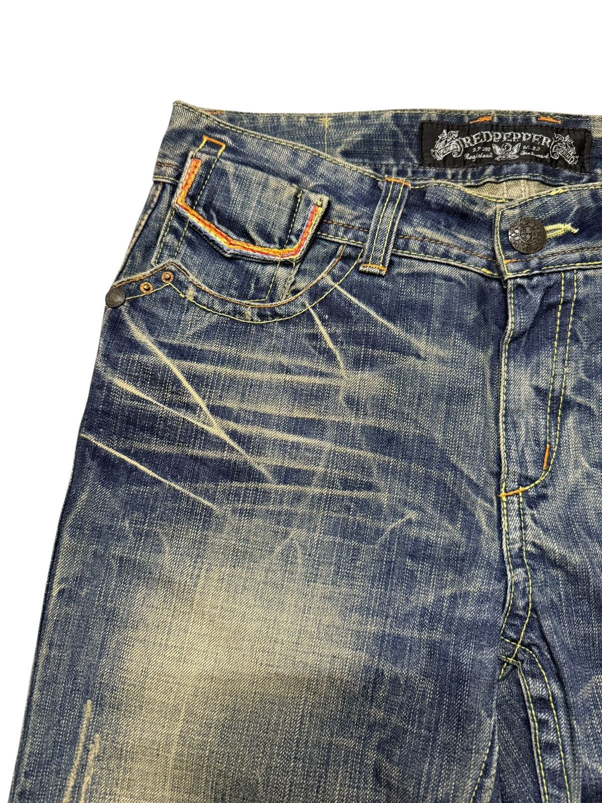Le Grande Bleu (L.G.B.) Flared Jeans Red Pepper Faded Stretch Low Rise Boot Cut Size US 31 - 7 Thumbnail