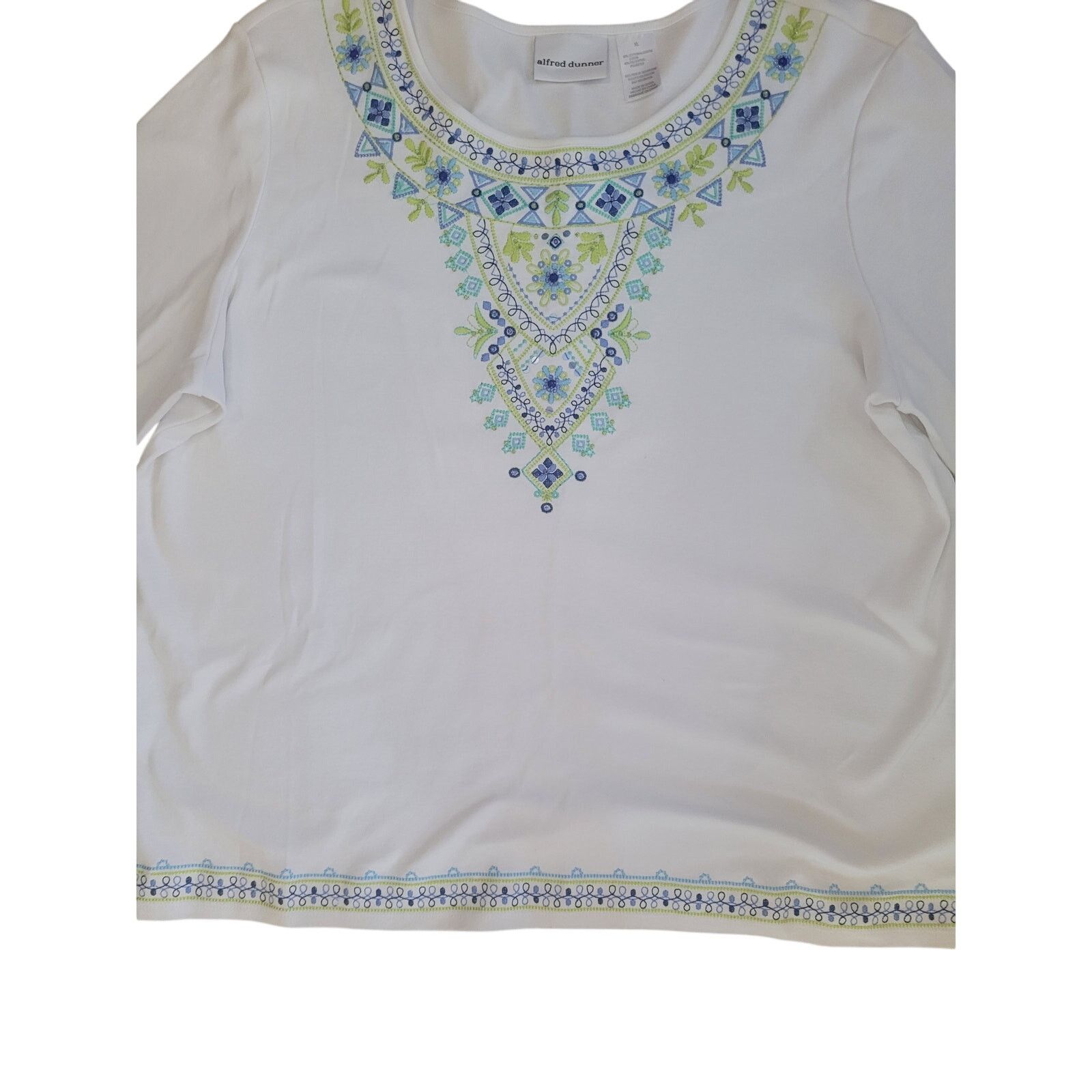 Other Alfred Dunner Wht/Gr/blu Embroidered Shirt Women Sz XL Size XL / US 12-14 / IT 48-50 - 3 Thumbnail