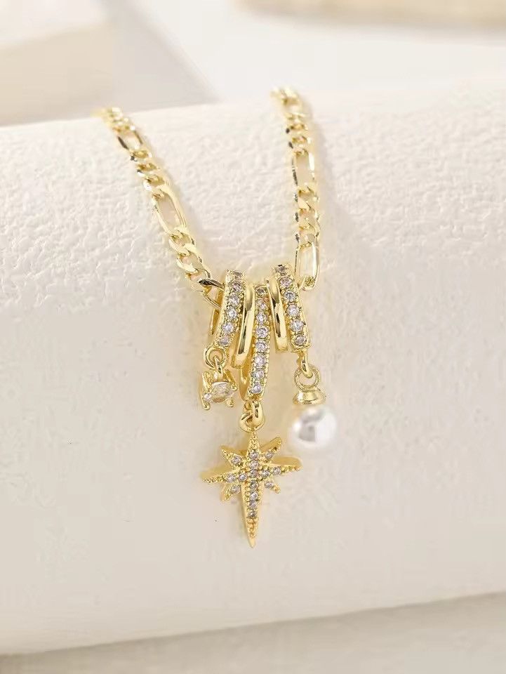 Jewelry STAR Necklace with Pearl & Rhinestone Charms Size ONE SIZE - 1 Thumbnail