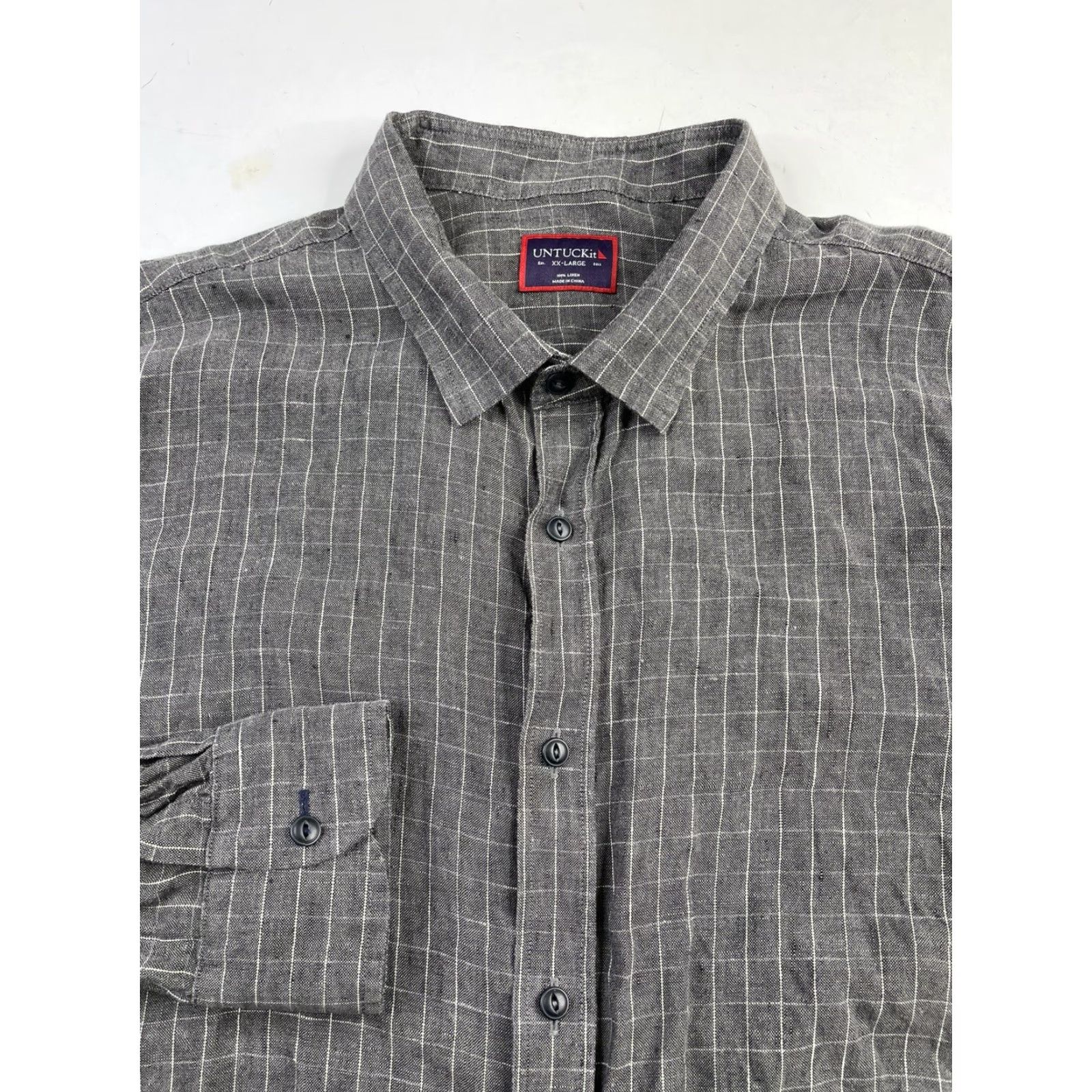 UNTUCKit UNTUCKit Button-Up Shirt 2XL 100% Linen Plaid Long Sleeve Mens Gray Check Size US XXL / EU 58 / 5 - 2 Thumbnail