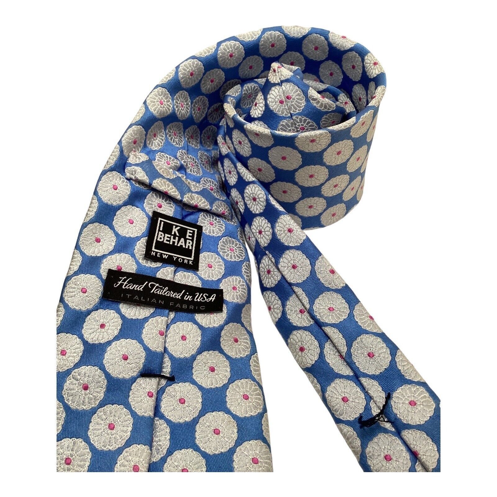 Ike Behar IKE BEHAR Blue Geometric Luxury Silk Tie Made In USA W: 3.75 Size ONE SIZE - 3 Thumbnail