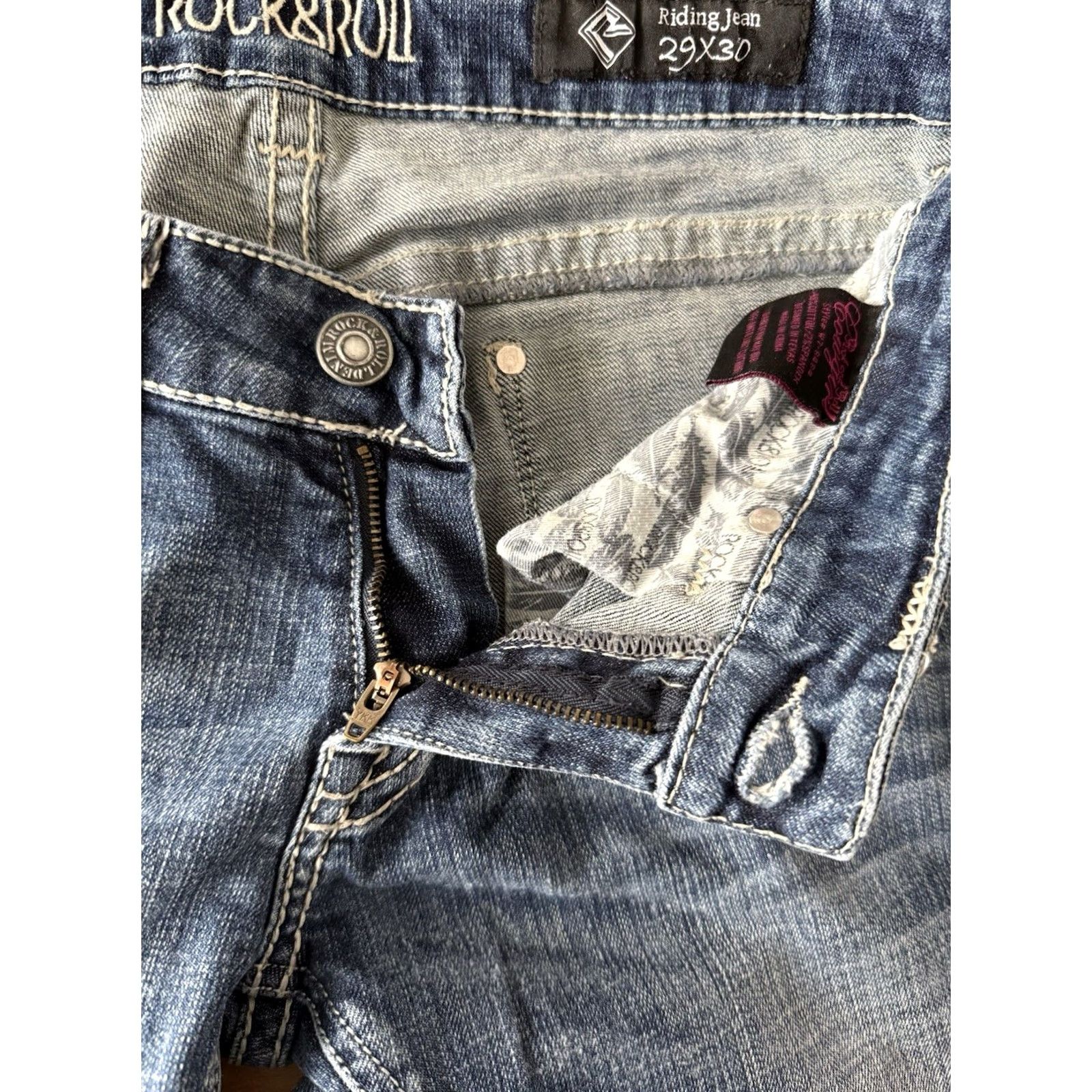 Vintage Rock&Roll Denim Rock&Roll Riding Jeans Boots Western Cowboy Denim 29x30 32x28 Womens Regular Bootcut Blue Cotton Spandex Jeans Size 29" - 4 Thumbnail
