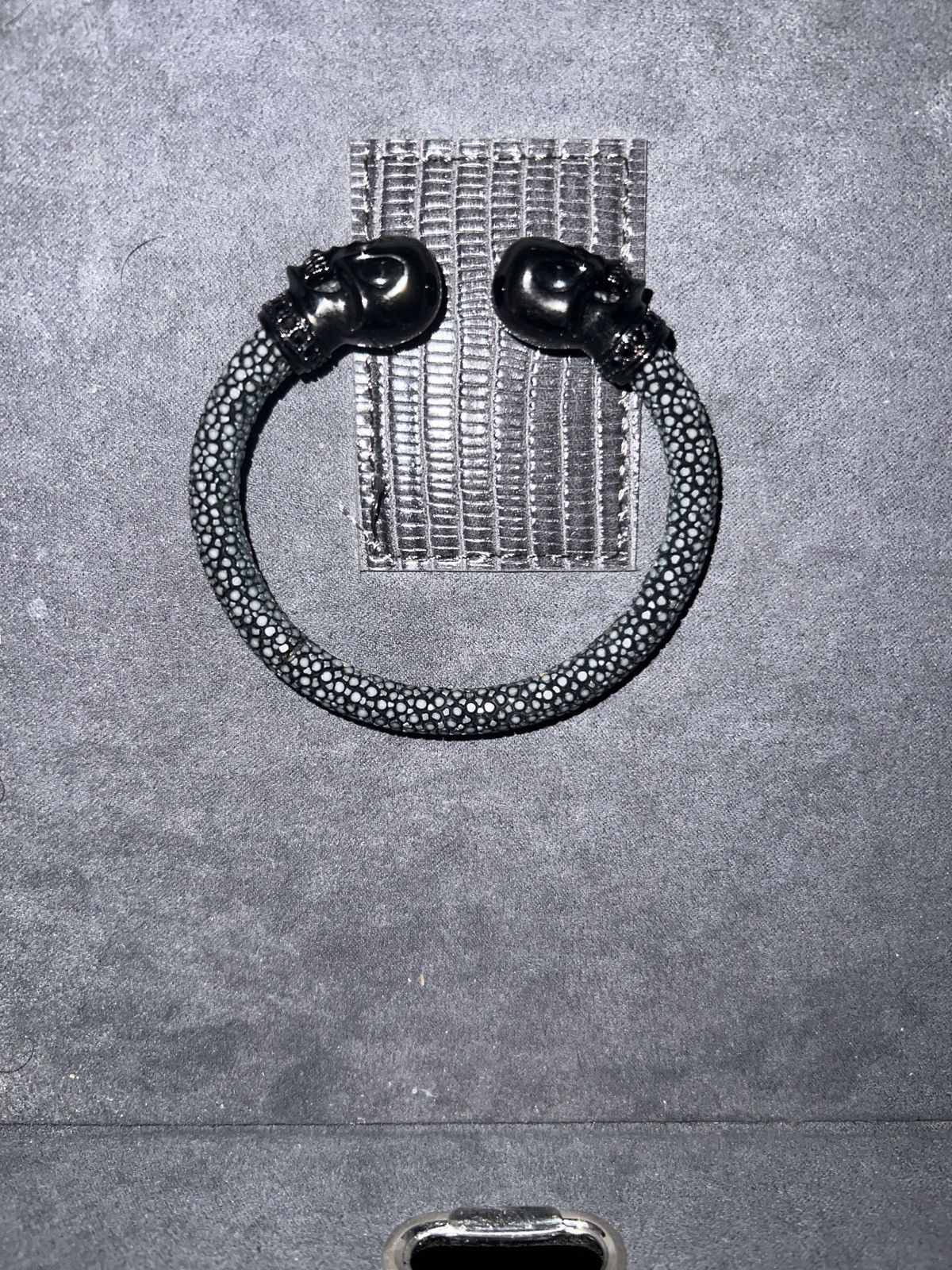 Black Diamond Skull Bracelet Leather