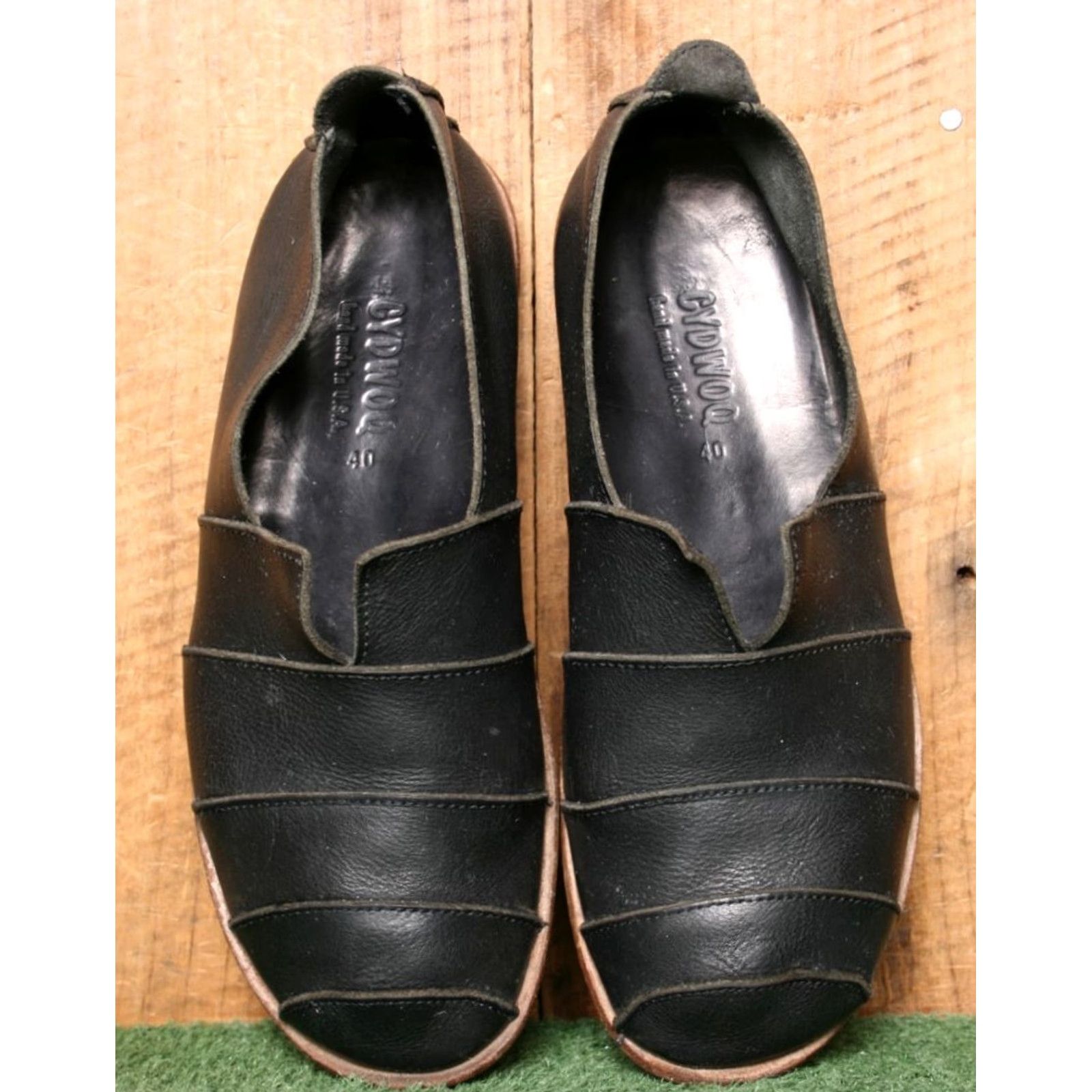 Vintage CYDWOQ Sabates W Black Leather Slip On Loafers Womens 10 EUR 40 Schuh Flats Union US 10 Platform Size US 10 / IT 40 - 4 Thumbnail