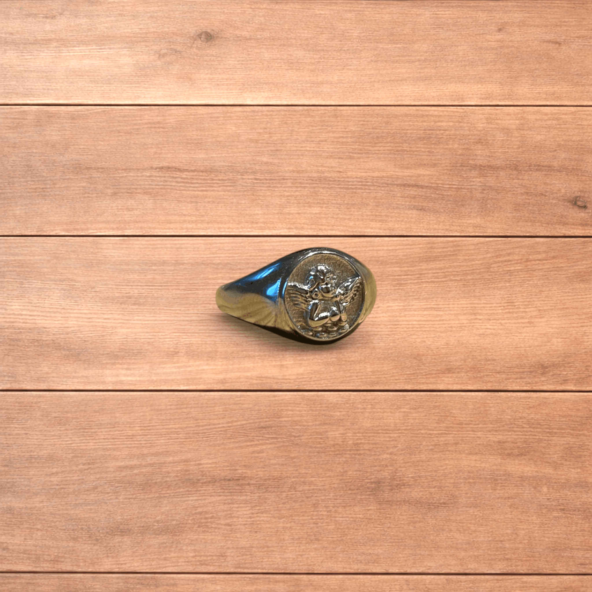 Japanese Brand Vntage style stainless steel angel signet ring in silver. Size ONE SIZE - 3 Thumbnail