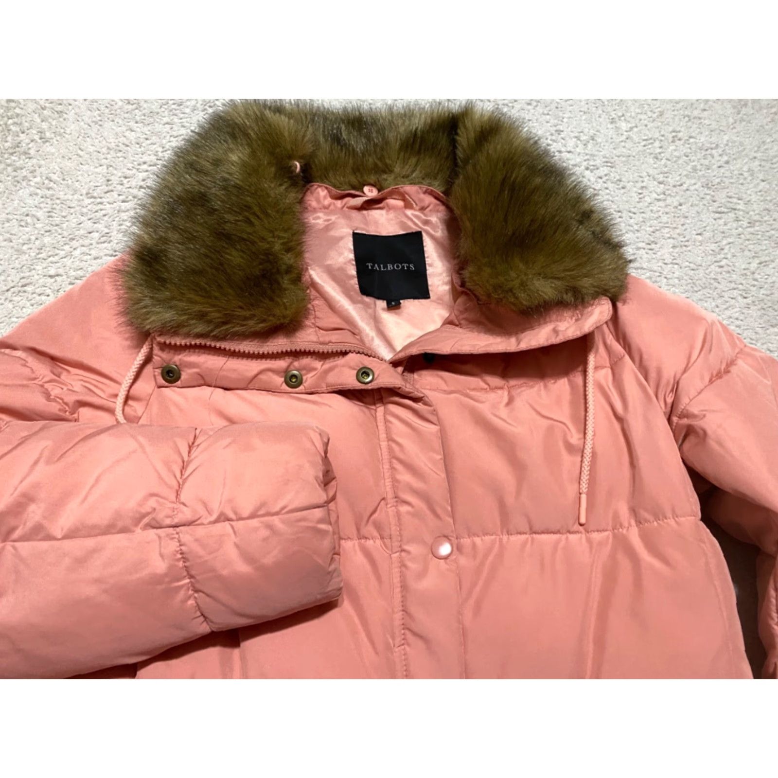 Talbots VINTAGE Talbots Womens Small Jacket Orange Snap Button Full Zip Puffer Parka Long Sleeve Size S / US 4 / IT 40 - 2 Thumbnail