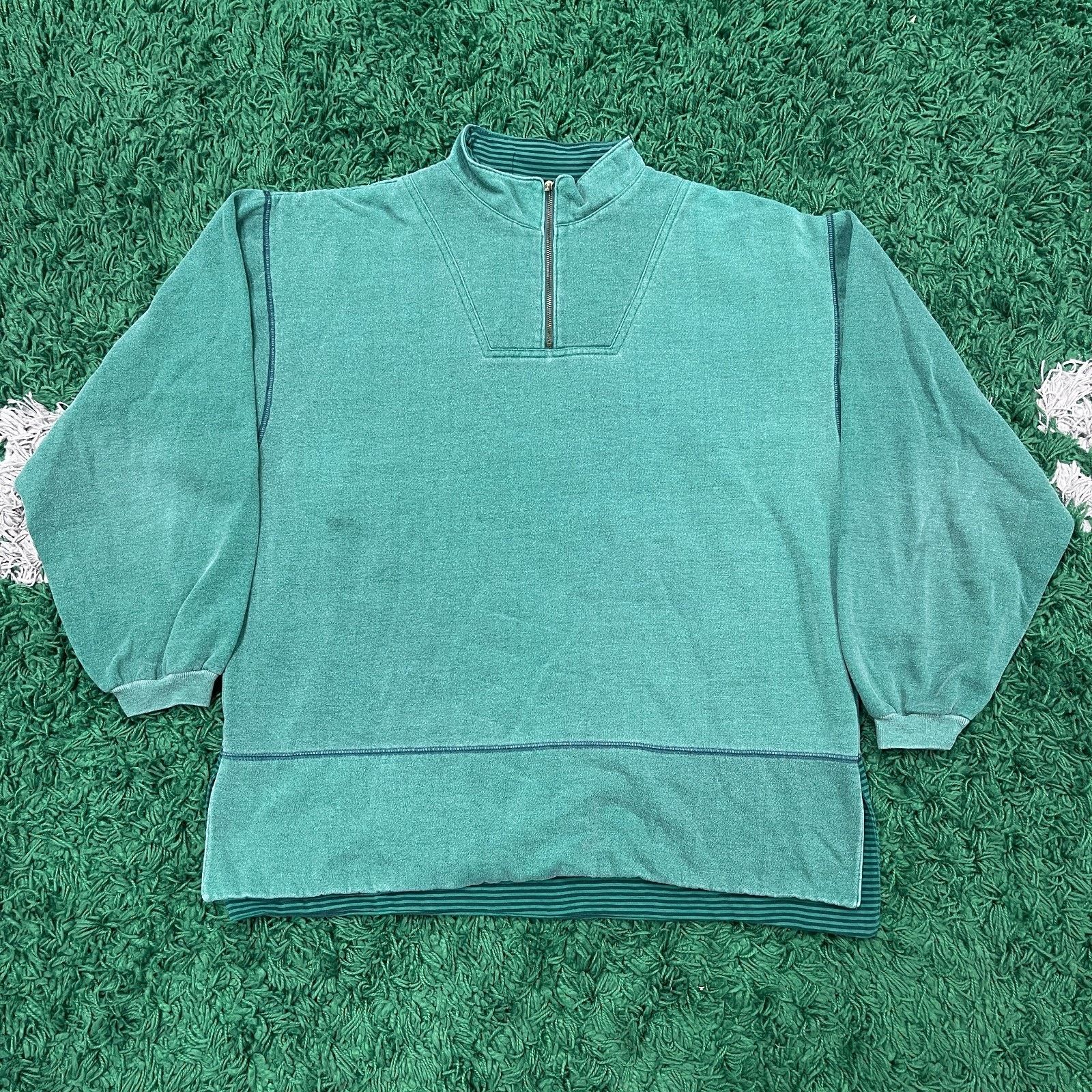 Anchor Blue Vintage 90s Anchor Blue Green 1/4 Zip Pullover Sweater Large Size US L / EU 52-54 / 3 - 1 Thumbnail