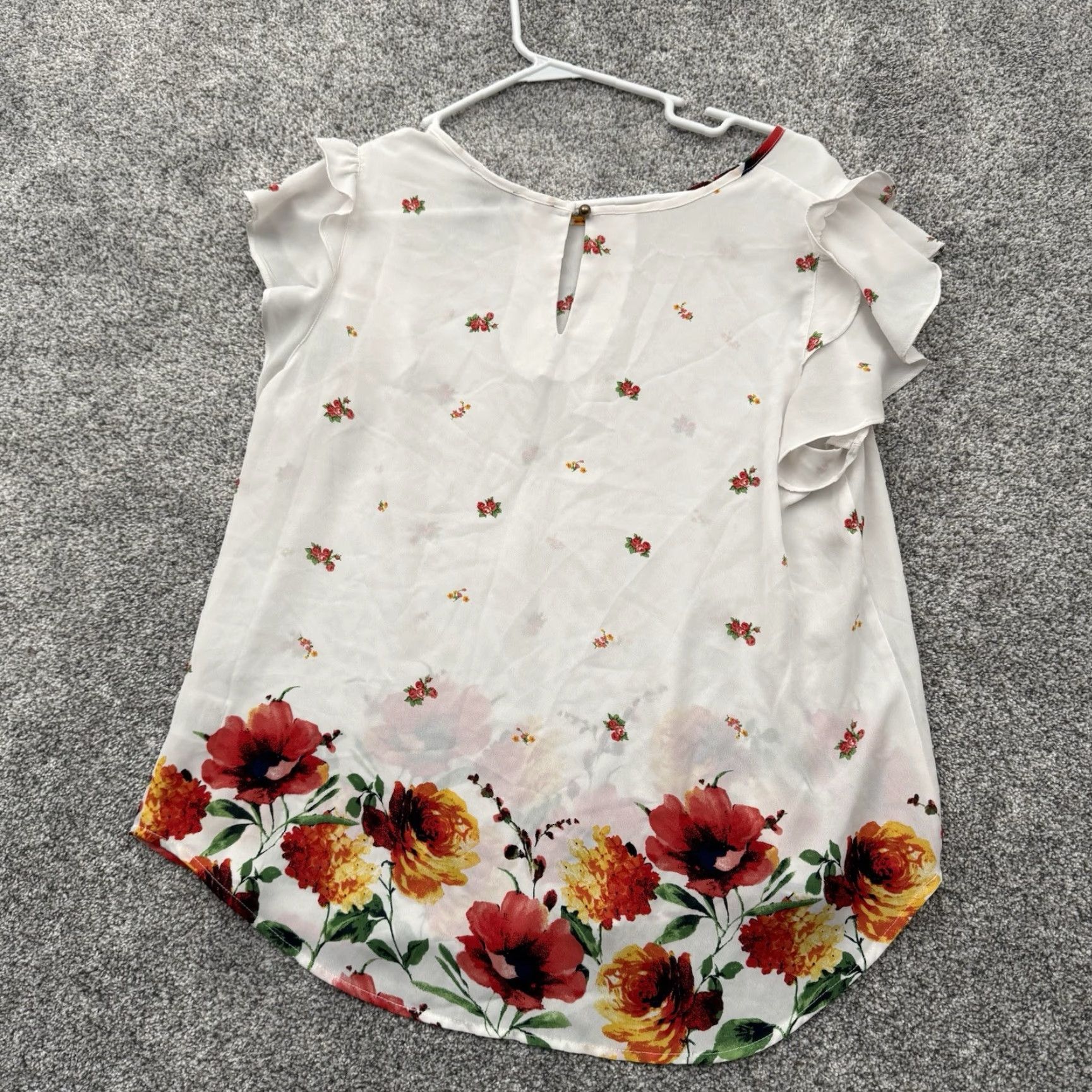 Vintage OLM Blouse Women XL Cottagecore Floral Ruffles Semi Sheer Boho Flutter Sleeve Round Neck Pullover Casual Women’s Size XL / US 12-14 / IT 48-50 - 7 Thumbnail