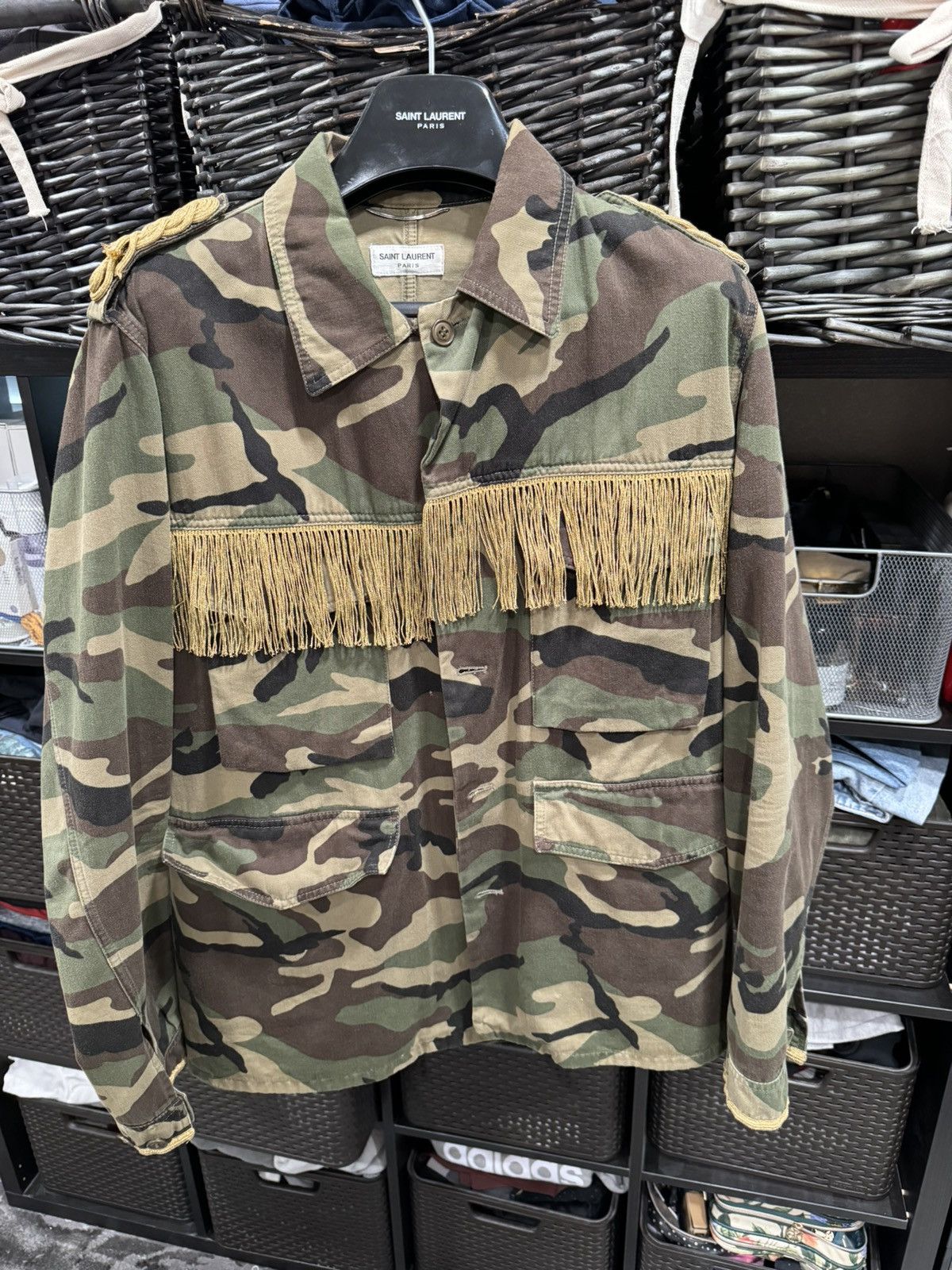 image of Saint Laurent Paris 2014 Fringe Camo Jacket, Men's (Size XL)