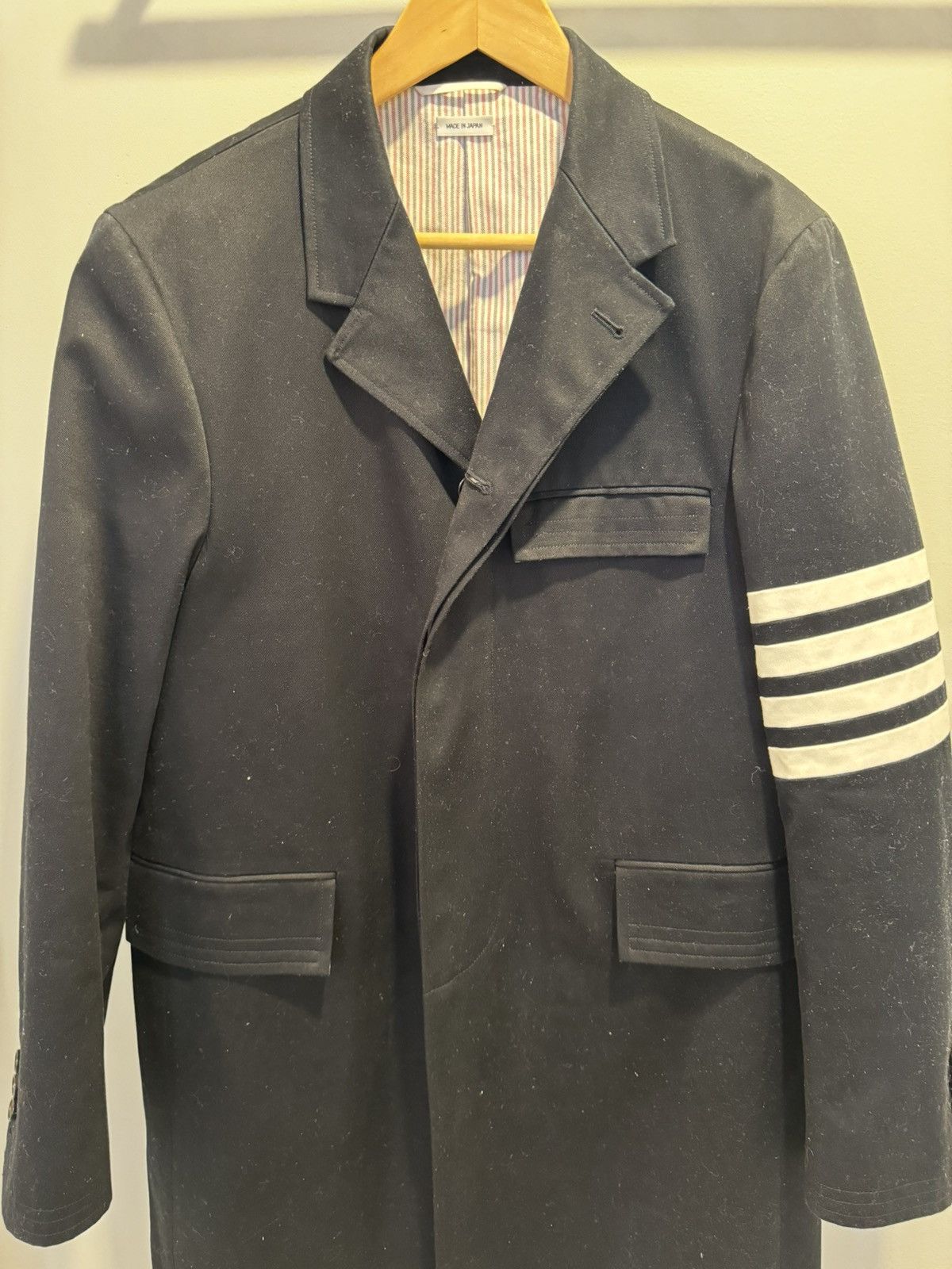 image of Thom Browne Chesterfield Coat in Navy Blue, Men's (Size Small)