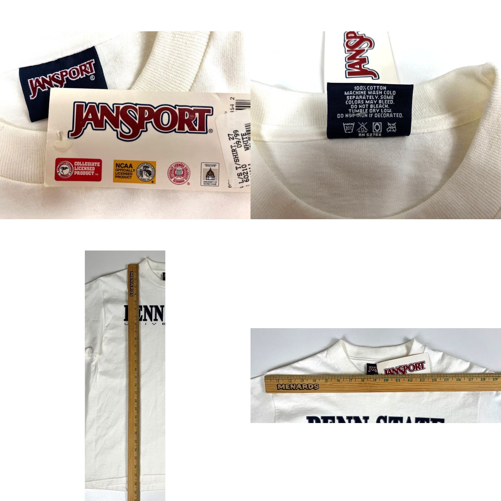 Jansport VINTAGE JansPort Penn State University Long Sleeve T-Shirt Unisex Adults S White 90s College Crew Neck Made in USA Size US S / EU 44-46 / 1 - 8 Thumbnail