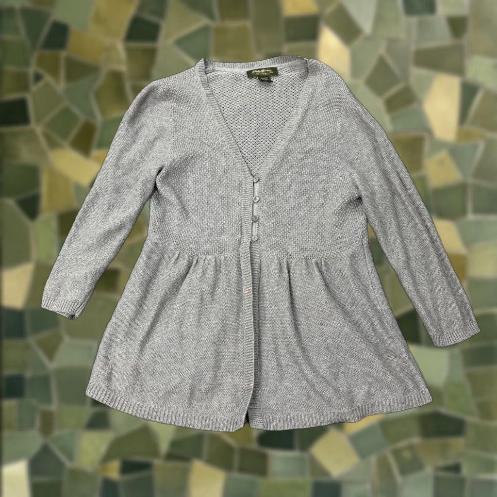 Eddie Bauer Eddie Bauer Cardigan Womens Large Gray Silk Blend Button Front Peplum Size L / US 10 / IT 46 - 1 Thumbnail