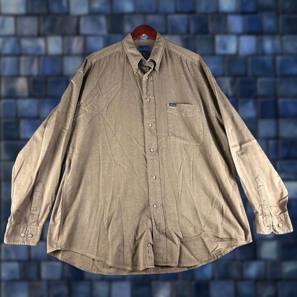 Faconnable Faconnable Shirt Mens XL Brown Cotton Button-Down Pocket Logo Size US XL / EU 56 / 4 - 1 Thumbnail