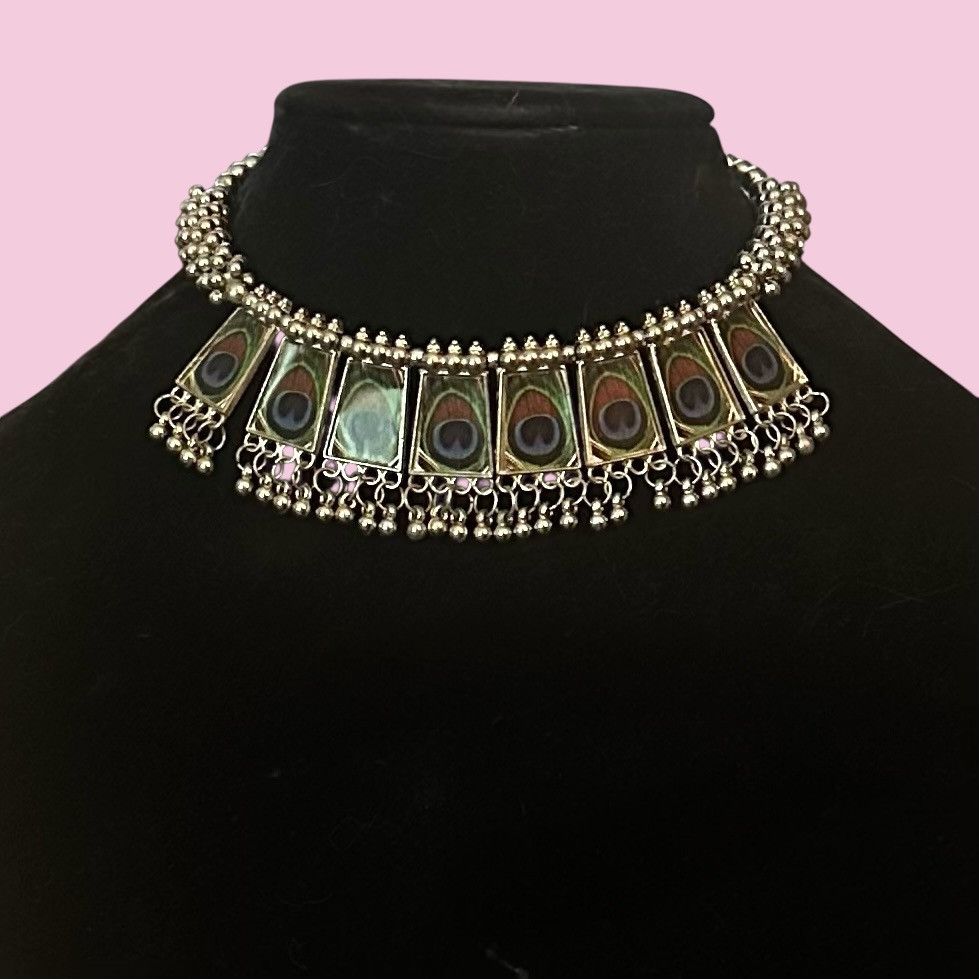 Vintage Vintage silver tone Indian tribal peacock choker necklace Size ONE SIZE - 1 Thumbnail