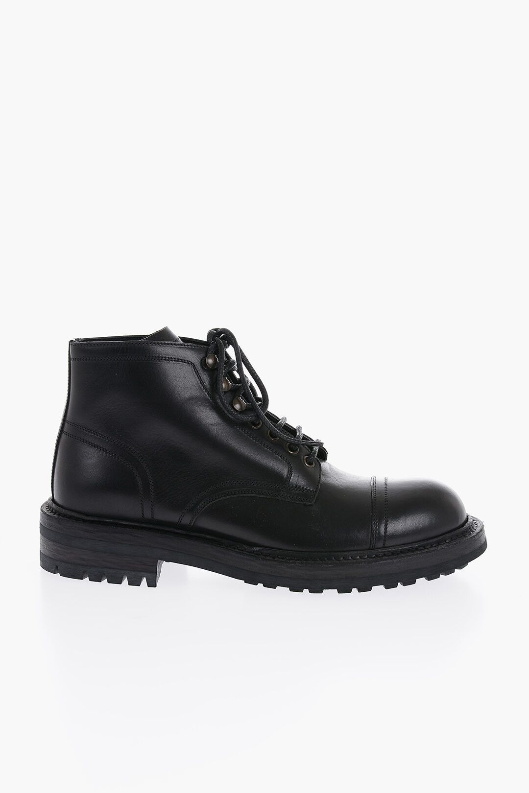 Dolce & Gabbana Black Leather Belted Buckle Combat Boots Shoes main image 1