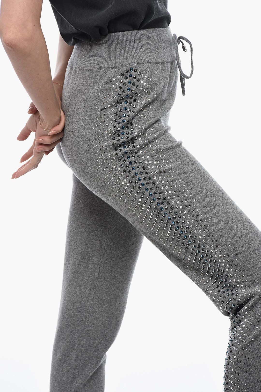 Philipp Plein og1mm0824 Knitted Kelly Joggers With Rhinestone in Grey Size 27" / US 4 / IT 40 - 3 Thumbnail