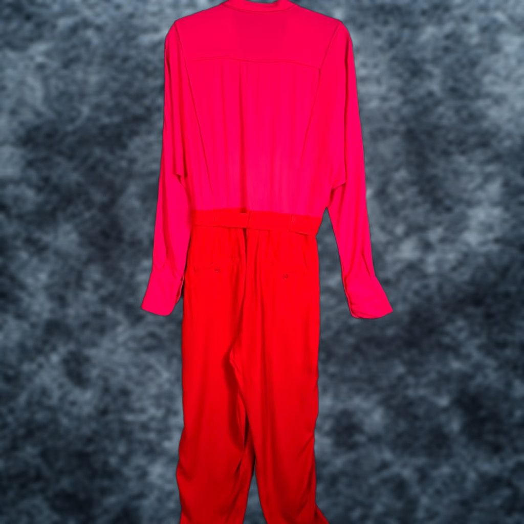 Equipment Equipment Femme Jumpsuit Women Adult 10 Red Pink Long-Sleeve Tie Waist One-Piece Regular Size Handwash Machine Washable Spring Summer Fall Womens Size 32" / US 10 / IT 46 - 1 Thumbnail