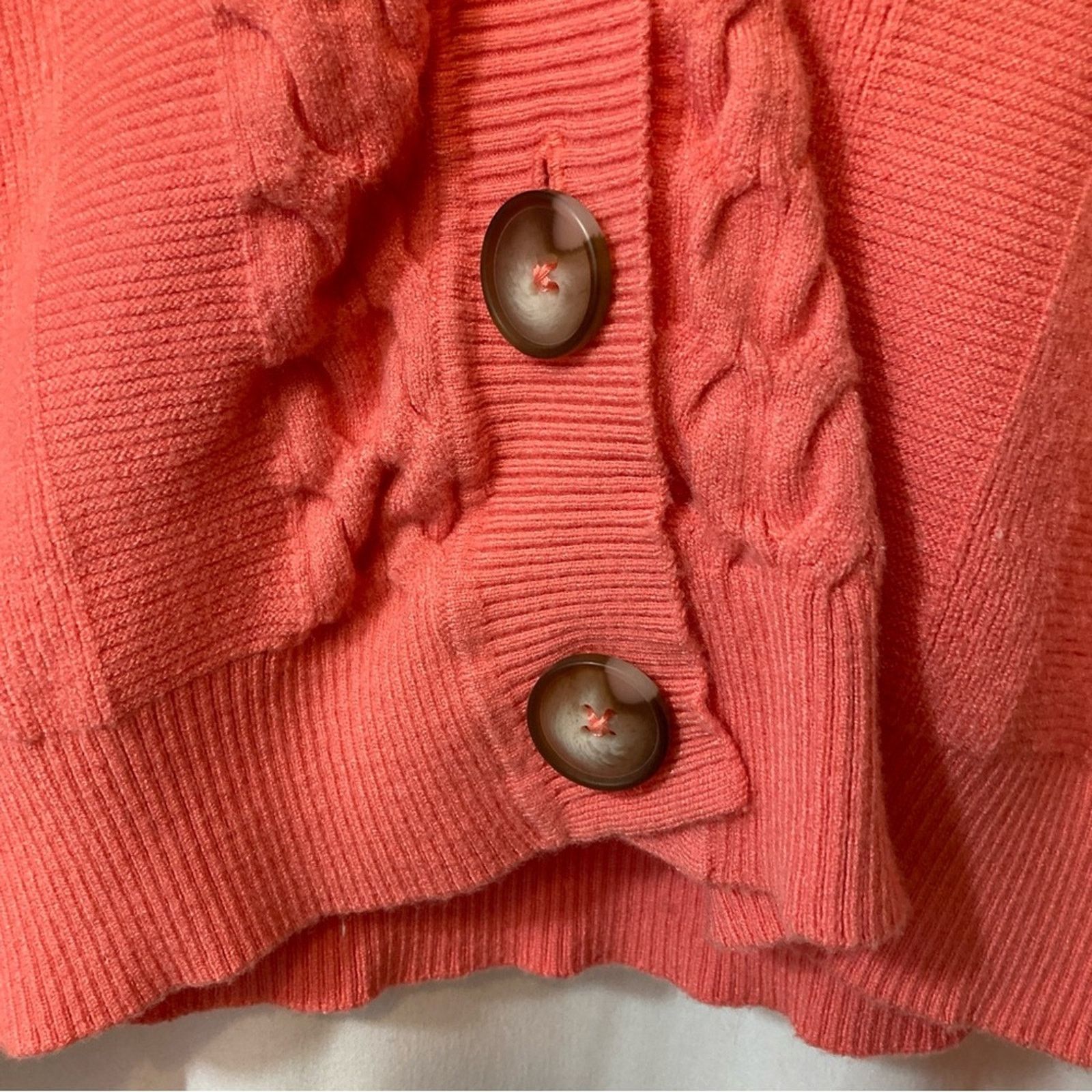 Other Cyrus Salmon Pink Ribbed Cable Knit Cardigan Sweater Size L / US 10 / IT 46 - 6 Thumbnail