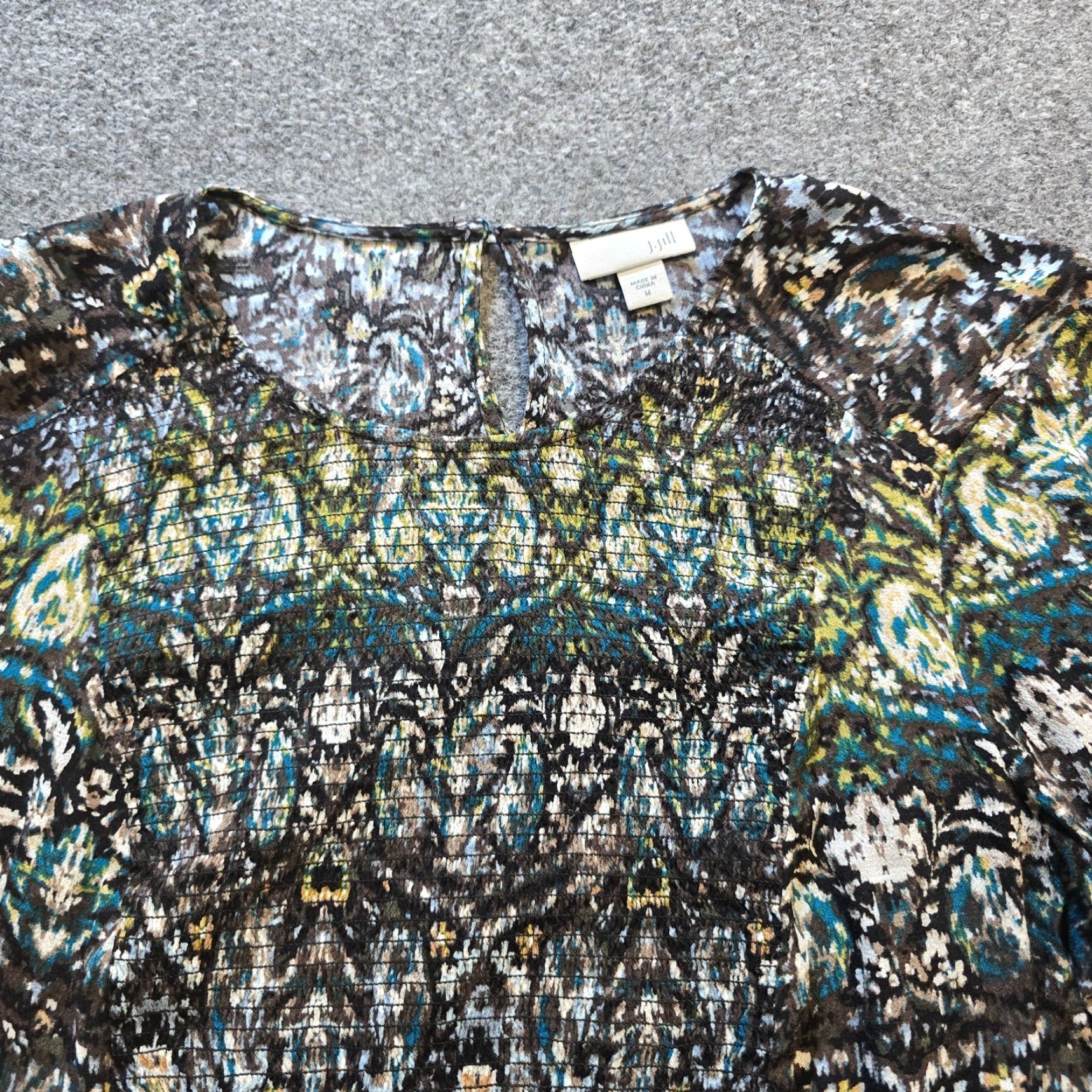 J. Jill J Jill Top Blouse Womens Size M Black Green Smocked Long Sleeve High Neck Casual Shirt Size M / US 6-8 / IT 42-44 - 2 Thumbnail
