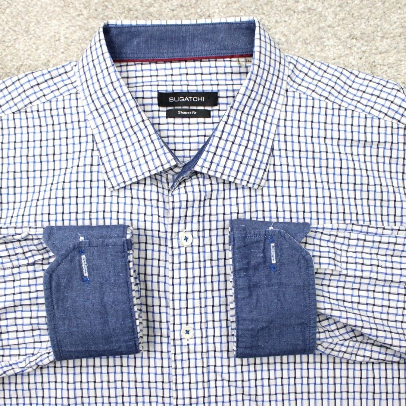 BUGATCHI Bugatchi Uomo Shirt Mens 3XL XXXL Blue Shaped Fit Button-Up Long Sleeve 100% Cotton Classic Plaid Chest 52 in Vintage: No Size US XXL / EU 58 / 5 - 2 Thumbnail