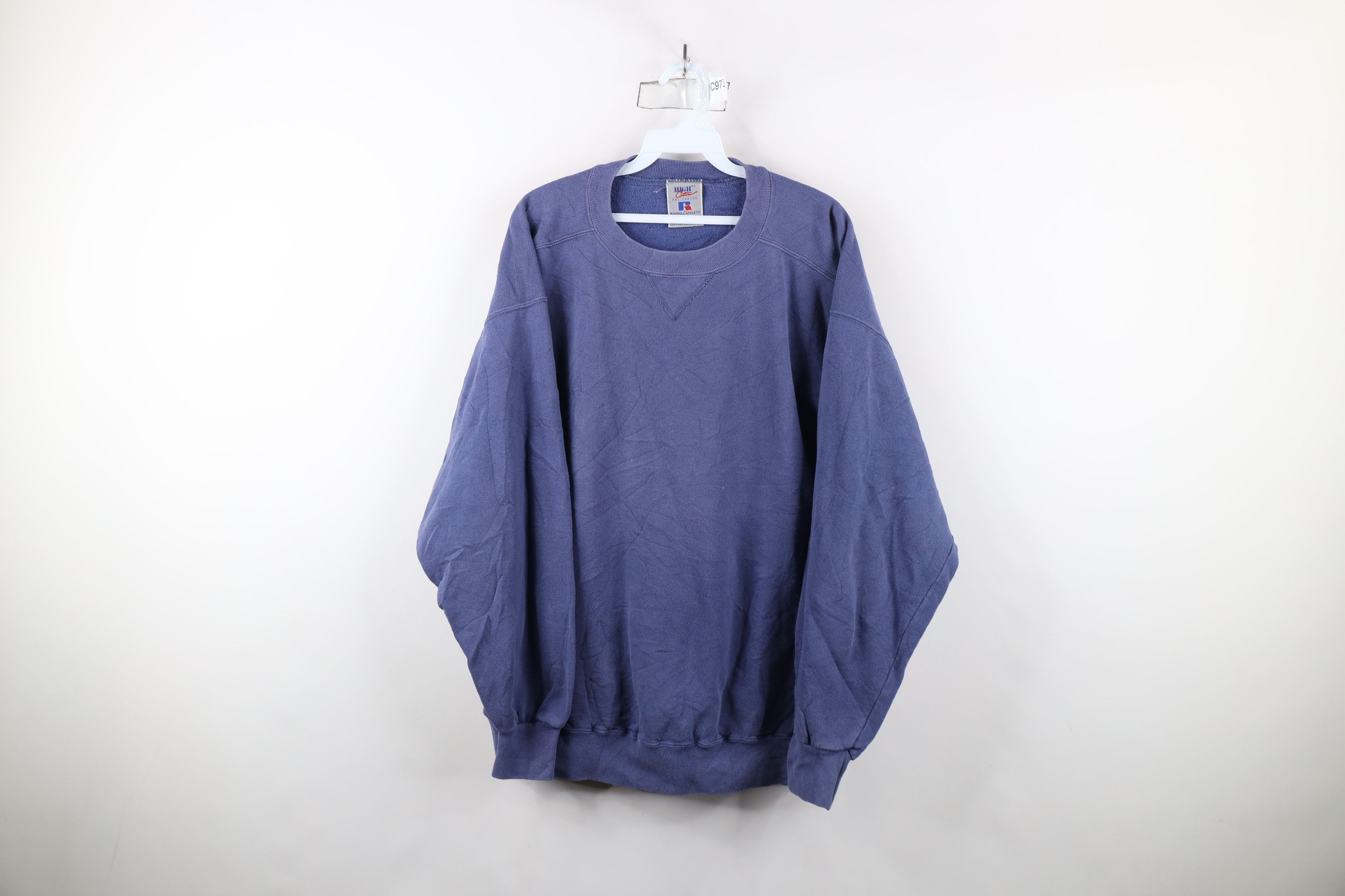 Russell Athletic × Vintage Vintage 90s Russell Athletic Faded Blank Sweatshirt Blue USA Size US L / EU 52-54 / 3 - 1 Thumbnail