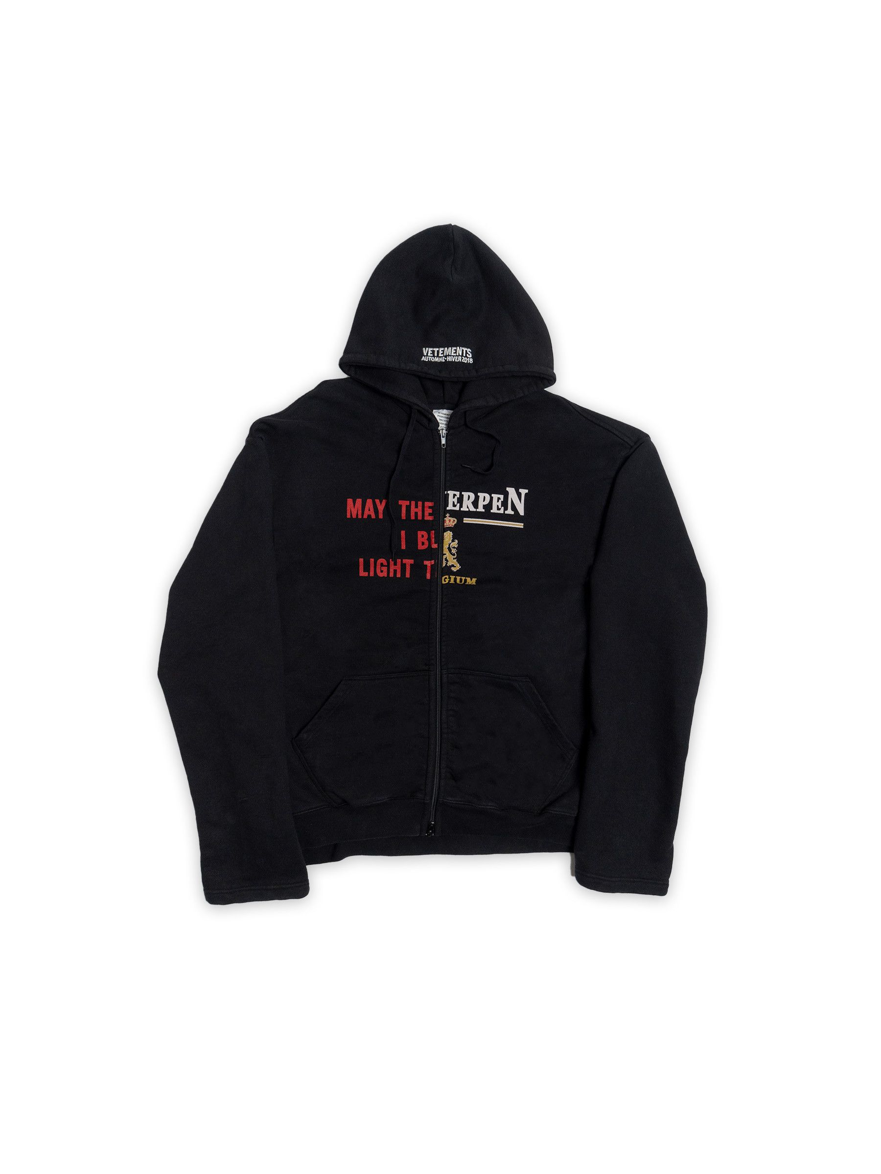 image of Vetements Aw18 "may The Bridges"/"antwerpen" Half Split Zip Up Hoodie in Black, Men's (Size XS)