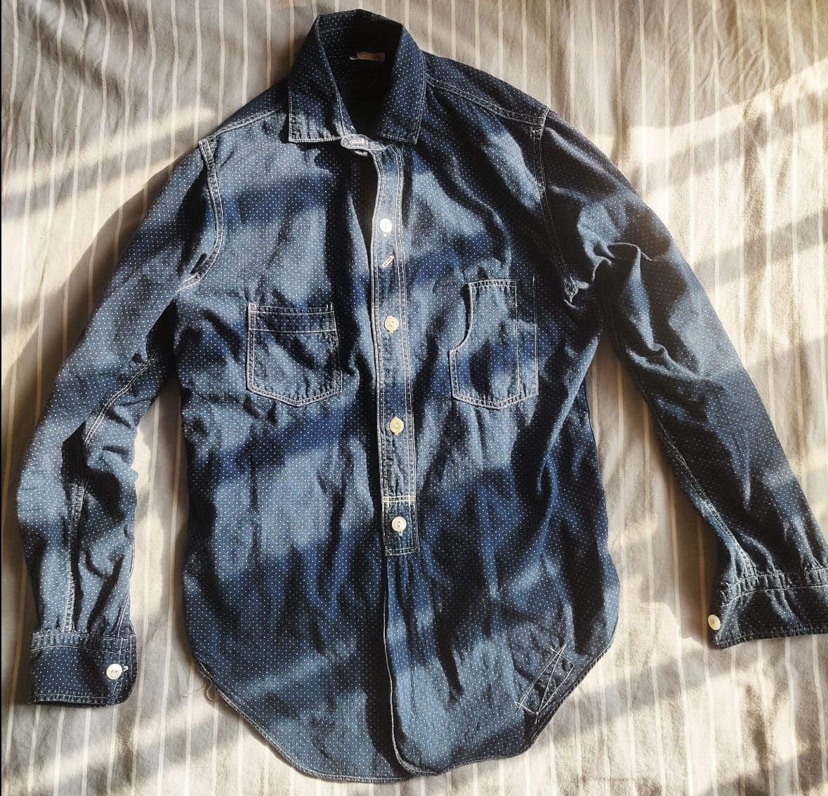 image of Freewheelers Wabash Tie-Dye Polka Dot Shirt in Blue, Men's (Size Medium)