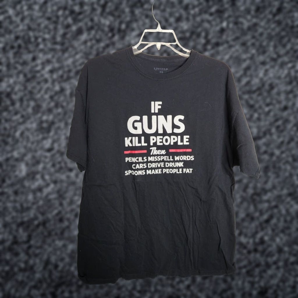 Vintage VINTAGE Lincoln T-Shirt Mens 2X If Guns Kill People Pencils Misspell Words Cars Drive Drunk Black 2X Mens Size US XXL / EU 58 / 5 - 1 Thumbnail