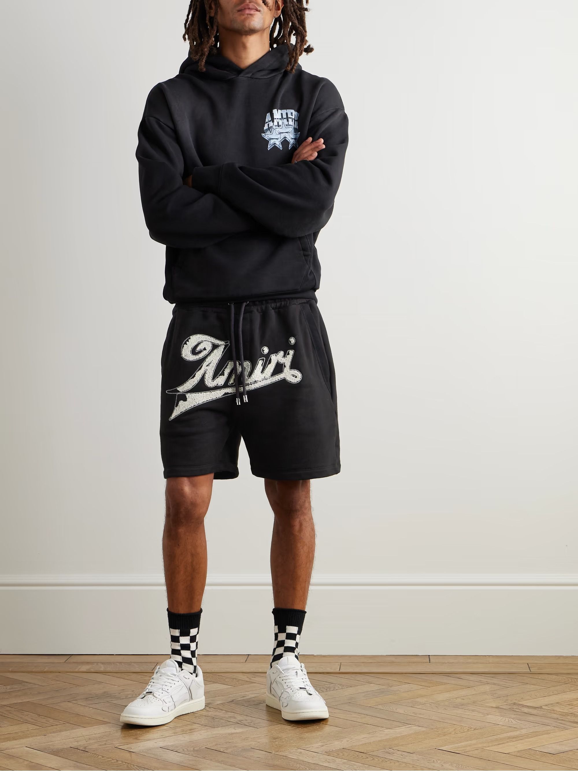 Amiri o1s1wg110126 Straight-Leg Logo-Flocked Shorts in Black Size US 36 / EU 52 - 2 Thumbnail