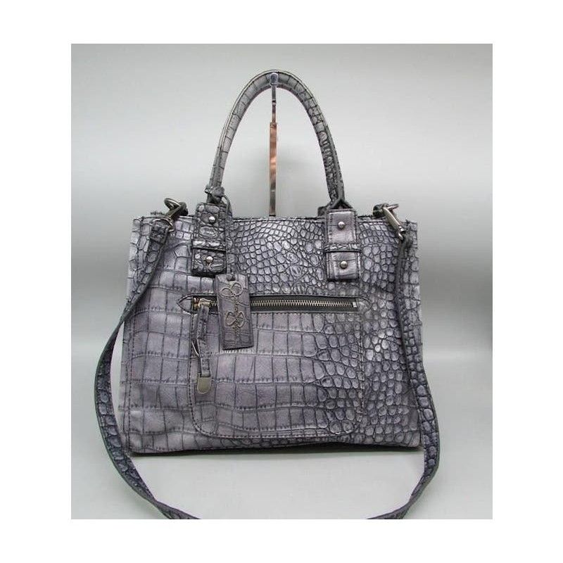 Designer Jessica Simpson Denim Croc Embossed PVC Satchel Handbag Size ONE SIZE - 6 Thumbnail