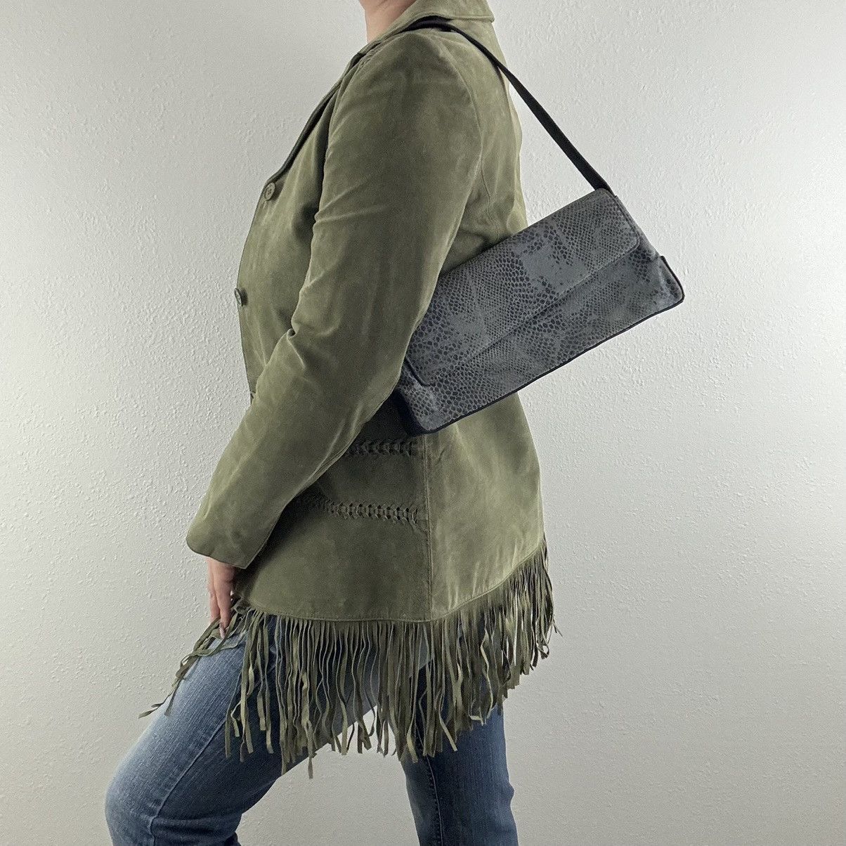 Other Vintage 90s Y2K Dusty Blue Snakeskin Print Shoulder Bag Size ONE SIZE - 2 Thumbnail