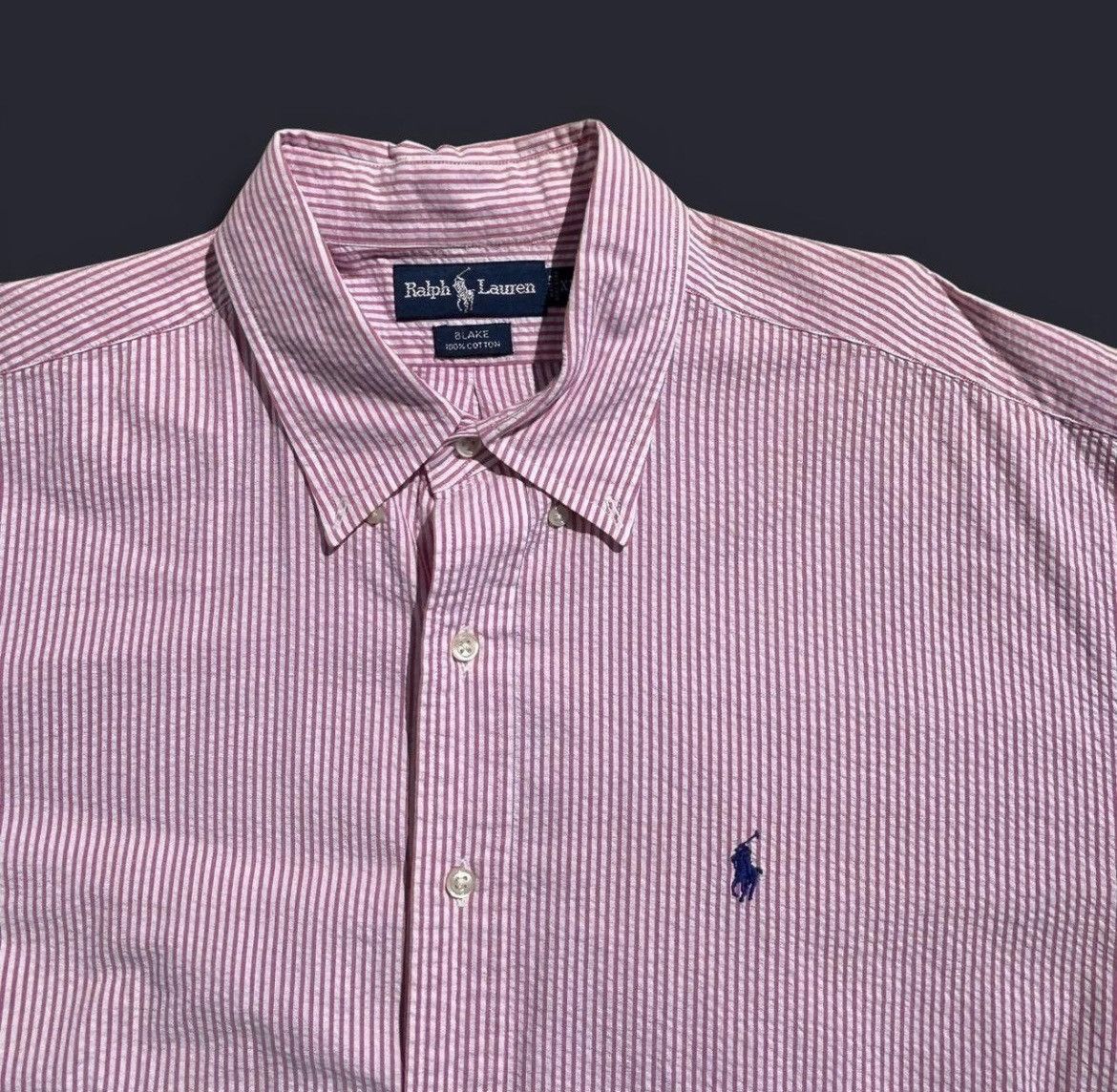 Polo Ralph Lauren × Ralph Lauren × Vintage White & Pink Striped Ralph Lauren Polo Navy Pony Men’s XL Size US XL / EU 56 / 4 - 1 Thumbnail