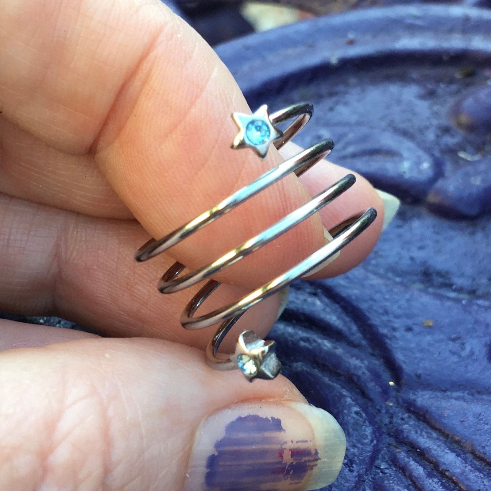 The Unbranded Brand Stainless Steel Wrap Around Crystal Blue Star Ring Size ONE SIZE - 10 Thumbnail